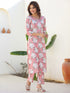 Janasya Women's Pink Pure Cotton Floral Printed Straight Kurta Pant Set